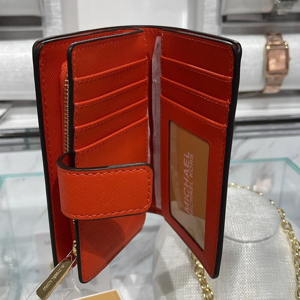 Michael Medium Crossgrain Leather Bifold Wallet Red Clay  NWT